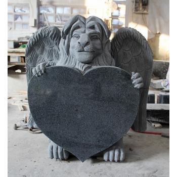 Dark Gray G654 Lion with Wing Carving Granite Memorial