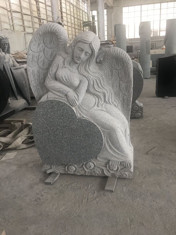 Angel tombstone American Style cheap black carved Headstone